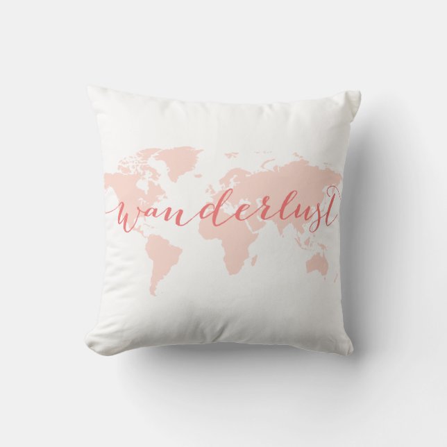Wanderlust, desire to travel, world map throw pillow (Front)