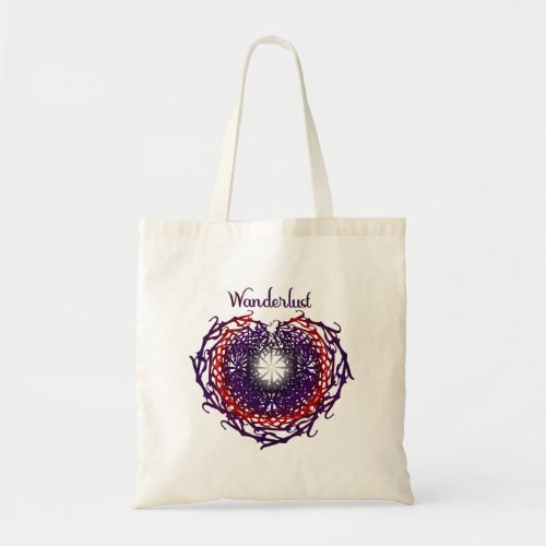 Wanderlust Graphic Text Art Mandala  Repeating Tote Bag