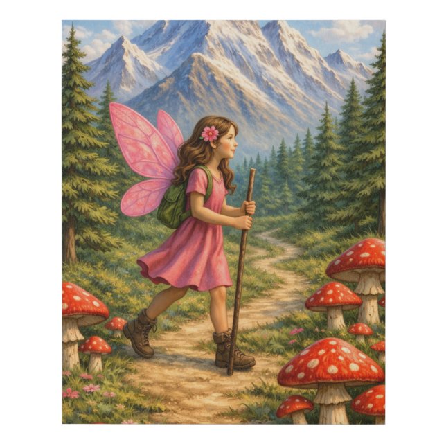 Wanderlust Mountain Fairy Hiker Fairycore Mushroom Faux Canvas Print (Front)