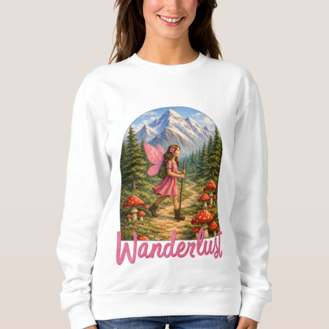 Wanderlust Mountain Fairy Hiker Fairycore Mushroom Sweatshirt (Front)