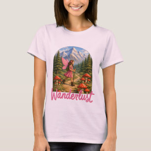 Wanderlust Mountain Fairy Hiker Fairycore Mushroom T-Shirt