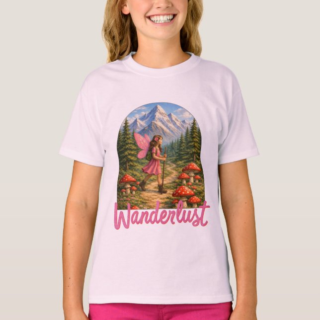 Wanderlust Mountain Fairy Hiker Fairycore Mushroom T-Shirt (Front)