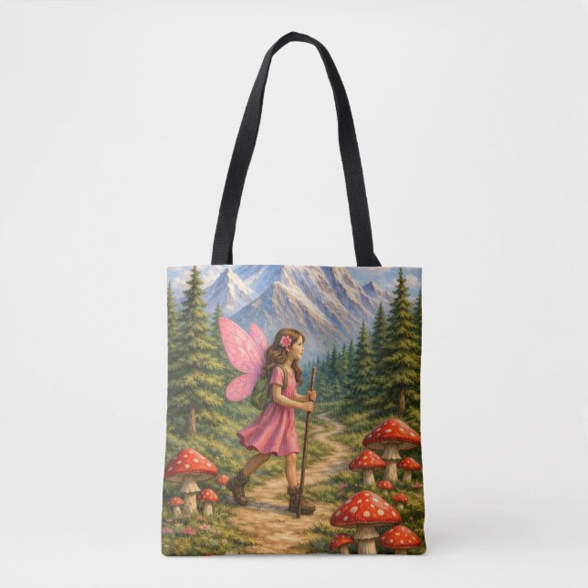 Wanderlust Mountain Fairy Hiker Fairycore Mushroom Tote Bag (Front)