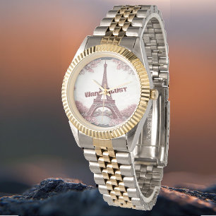 Wanderlust Paris Eiffel Tower Blush Pink Travelers Watch