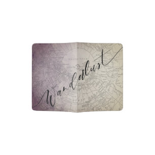 Wanderlust Purple Ombre Watercolor Adventure Map Passport Holder