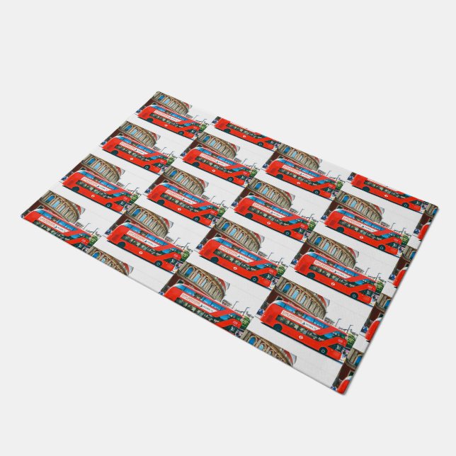  Wanderlust Red London Bus Ride Traveler Funky Fun Doormat (Angled)