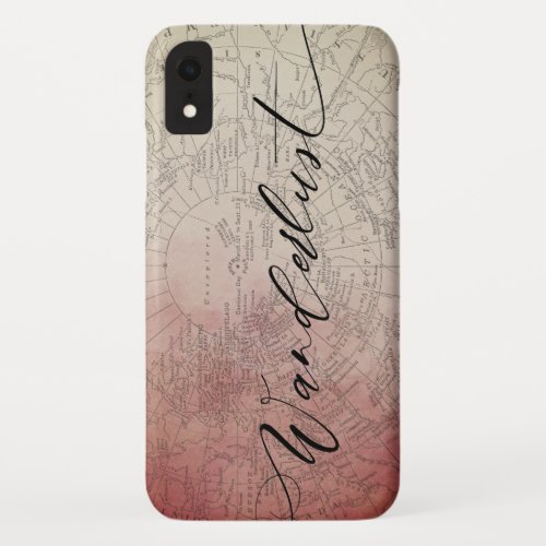 Wanderlust Red Ombre Watercolor Vintage Travel Map iPhone XR Case