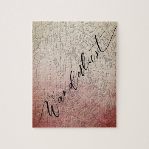Wanderlust Red Ombre Watercolor Vintage Travel Map Jigsaw Puzzle