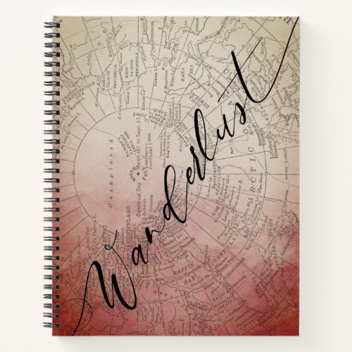 Wanderlust Red Ombre Watercolor Vintage Travel Map Notebook