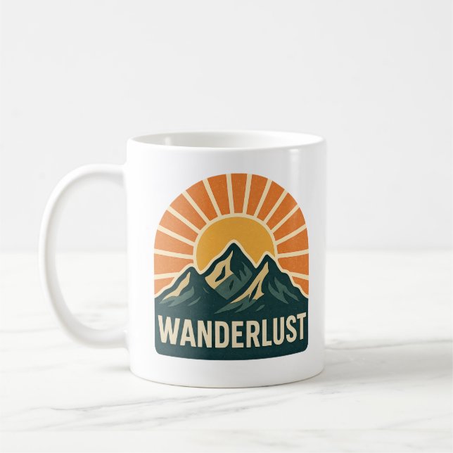 Wanderlust Retro Blue Mountain Sunrise Nature Art Coffee Mug (Left)