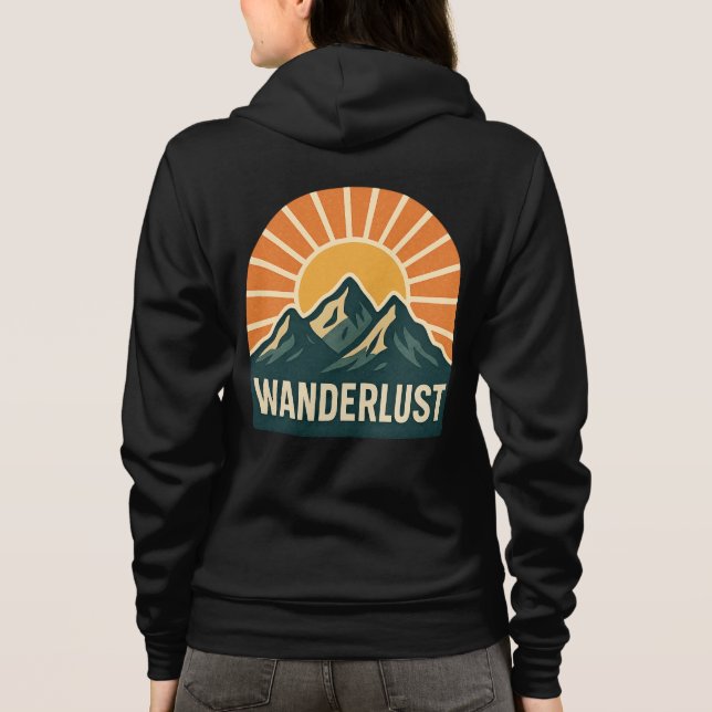 Wanderlust Retro Blue Mountain Sunrise Outdoor Sun Hoodie (Back)