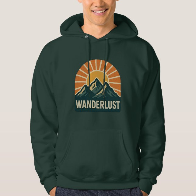 Wanderlust Retro Blue Mountain Sunrise Outdoor Sun Hoodie (Front)