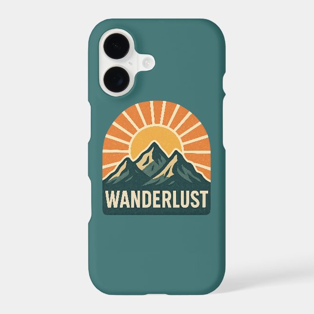 Wanderlust Retro Blue Mountain Sunrise Teal Phone iPhone Case (Back)