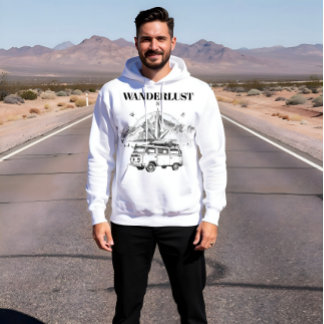 Wanderlust Retro Camper Van & Mountain Compass Ske Hoodie