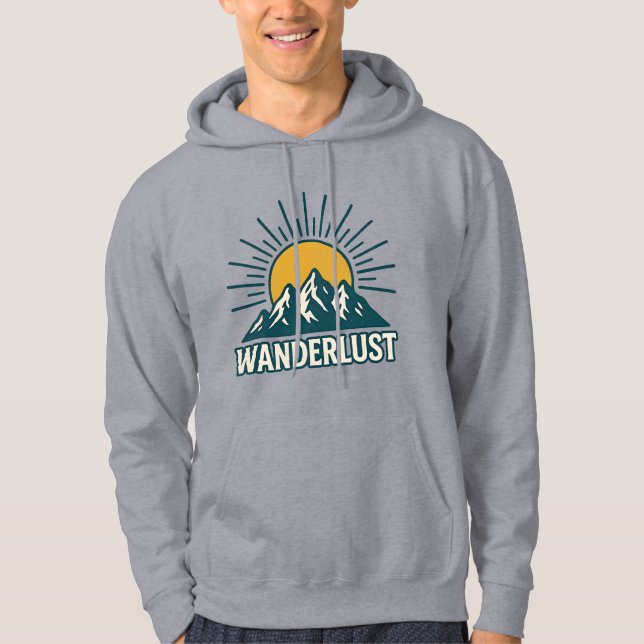 Wanderlust Retro Teal Mountain Sunrise | Hiking Hoodie (Front)