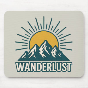 Wanderlust Retro Teal Mountain Sunrise   Hiking Mouse Pad
