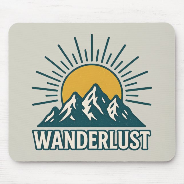 Wanderlust Retro Teal Mountain Sunrise | Hiking Mouse Pad (Front)