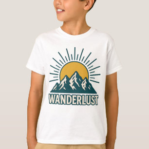 Wanderlust Retro Teal Mountain Sunrise   Hiking T-Shirt