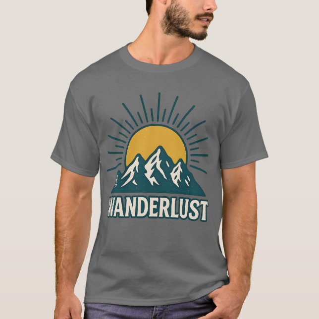Wanderlust Retro Teal Mountain Sunrise | Hiking T-Shirt (Front)
