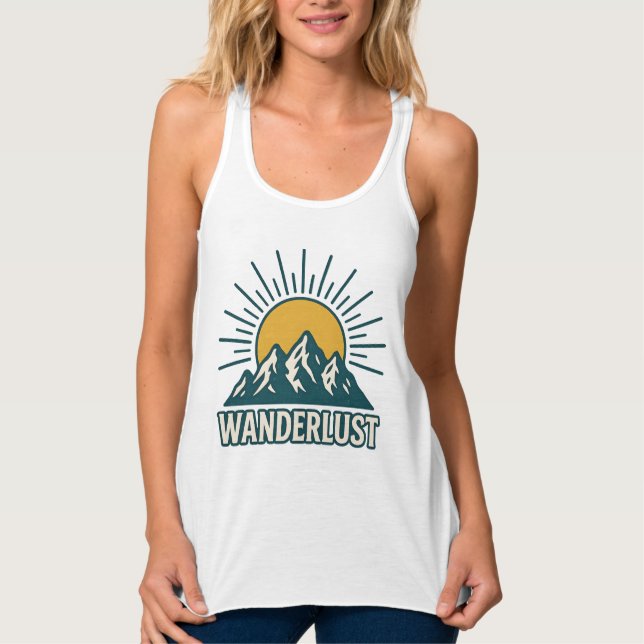 Wanderlust Retro Teal Mountain Sunrise | Hiking Tank Top (Front)