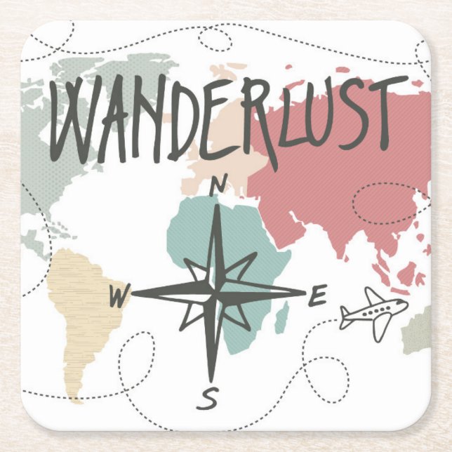 Wanderlust Square Paper Coaster (Front)