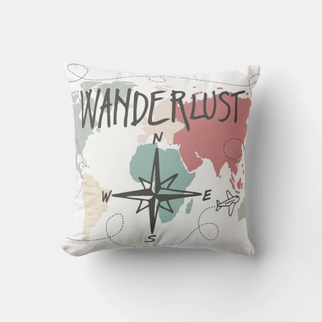 Wanderlust Throw Pillow (Front)