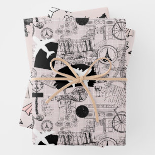Wanderlust Travel Pattern Wrapping Paper Sheets
