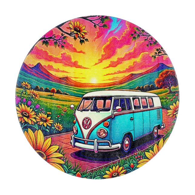 Wanderlust Van Sunset Art Cutting Board (Front)