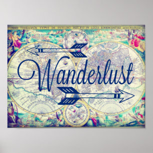 Wanderlust Vintage Map Travel Poster Wall Art