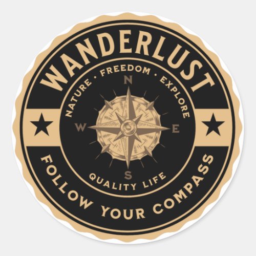 Wanderlust vintage travel logo camp bike hiking classic round sticker