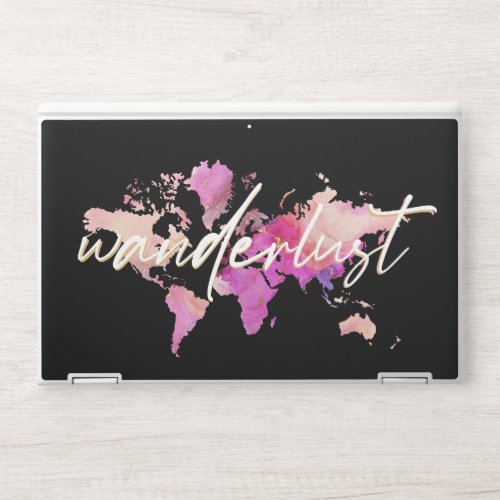 Wanderlust Watercolor World Map Travel Pink Gold   HP Laptop Skin