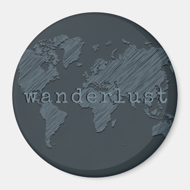 Wanderlust World Map | Gunmetal Gray Magnet (Front)