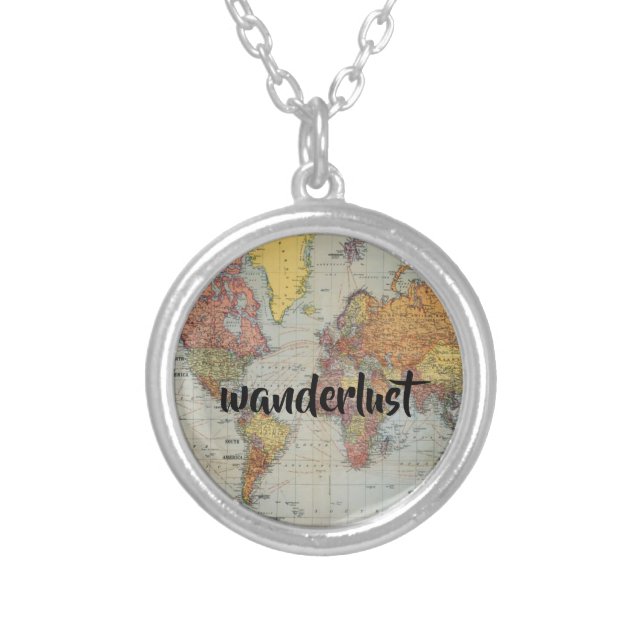 wanderlust world map round necklace (Front)