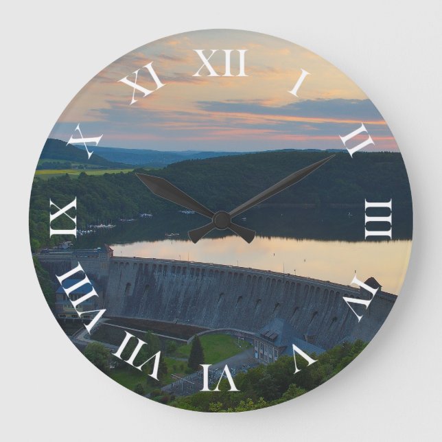 Wanduhr Edersee Staumauer Sonnenuntergang Large Clock (Front)