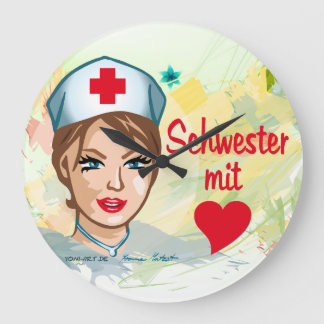 Wanduhr rund - Schwester mit Herz Large Clock