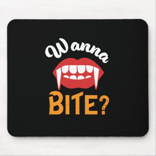 Wanna Bite Funny Vampire Pun Halloween Mouse Pad