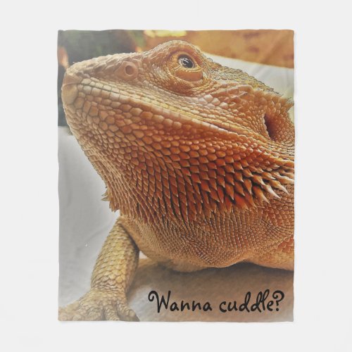 Wanna cuddle Cute Bearded Dragon Print Fleece Blanket