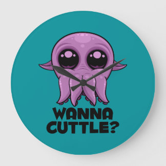 Wanna Cuttle Cute Cartoon Cuttlefish Large Clock