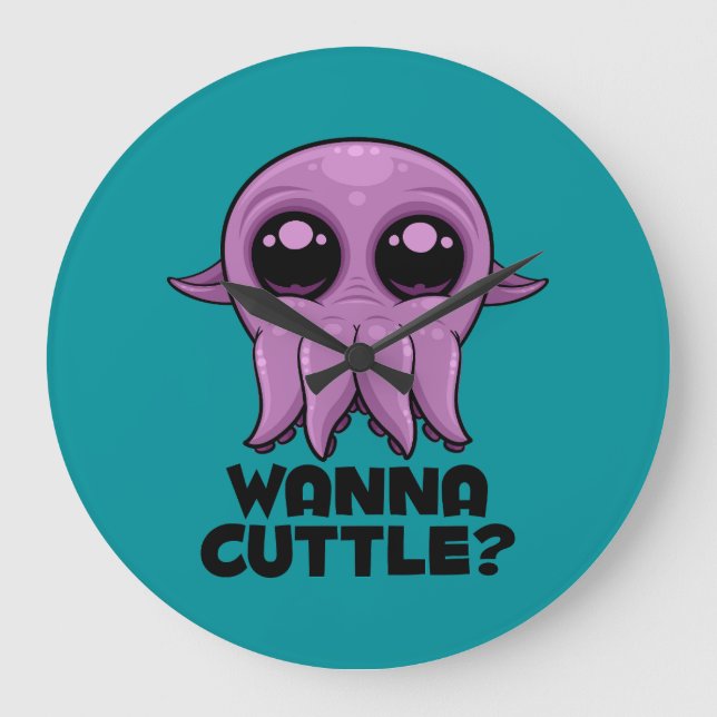 Wanna Cuttle Cute Cartoon Cuttlefish Large Clock (Front)