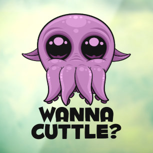 Wanna Cuttle Cute Cartoon Cuttlefish Window Cling