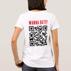 Wanna Date Qr Code Funny Red Black  T-Shirt