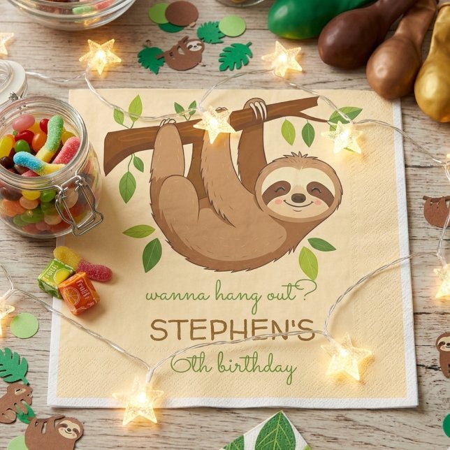 Wanna hang out? sloth kids birthday napkins (Creator Uploaded)