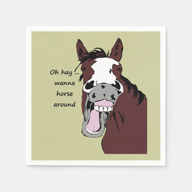 Wanna Horse Around Funny Horse Quote or Saying Napkins (Front)