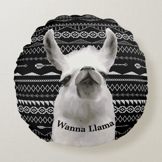 Wanna Llama Tribal Aztec Pattern  Round Pillow (Front)