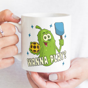 Wanna Play Cartoon Pickle With Name Pickleball Coffee Mug