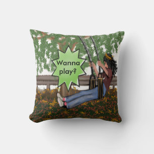 Wanna Play? Couch Throw Pillow Girl On A Swing