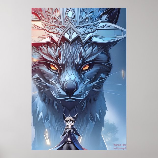 Wanna Play - Raccoon Girl AI Fantasy Art Print (Front)