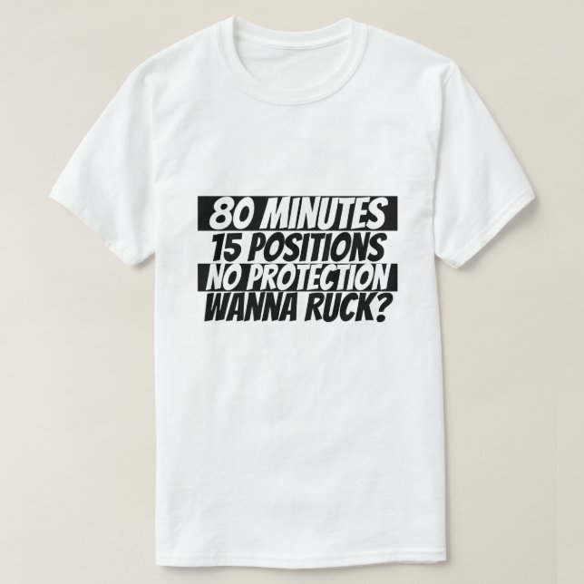 Wanna Ruck Rugby Humor Black White T-Shirt (Design Front)
