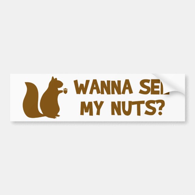 Wanna See My Nuts? - Funny Squirrel Lovers Humor Bumper Sticker (Front)