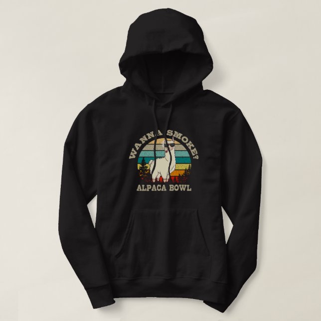 Wanna Smoke Alpaca Bowl Llama Weed Pot Retro Vinta Hoodie (Design Front)